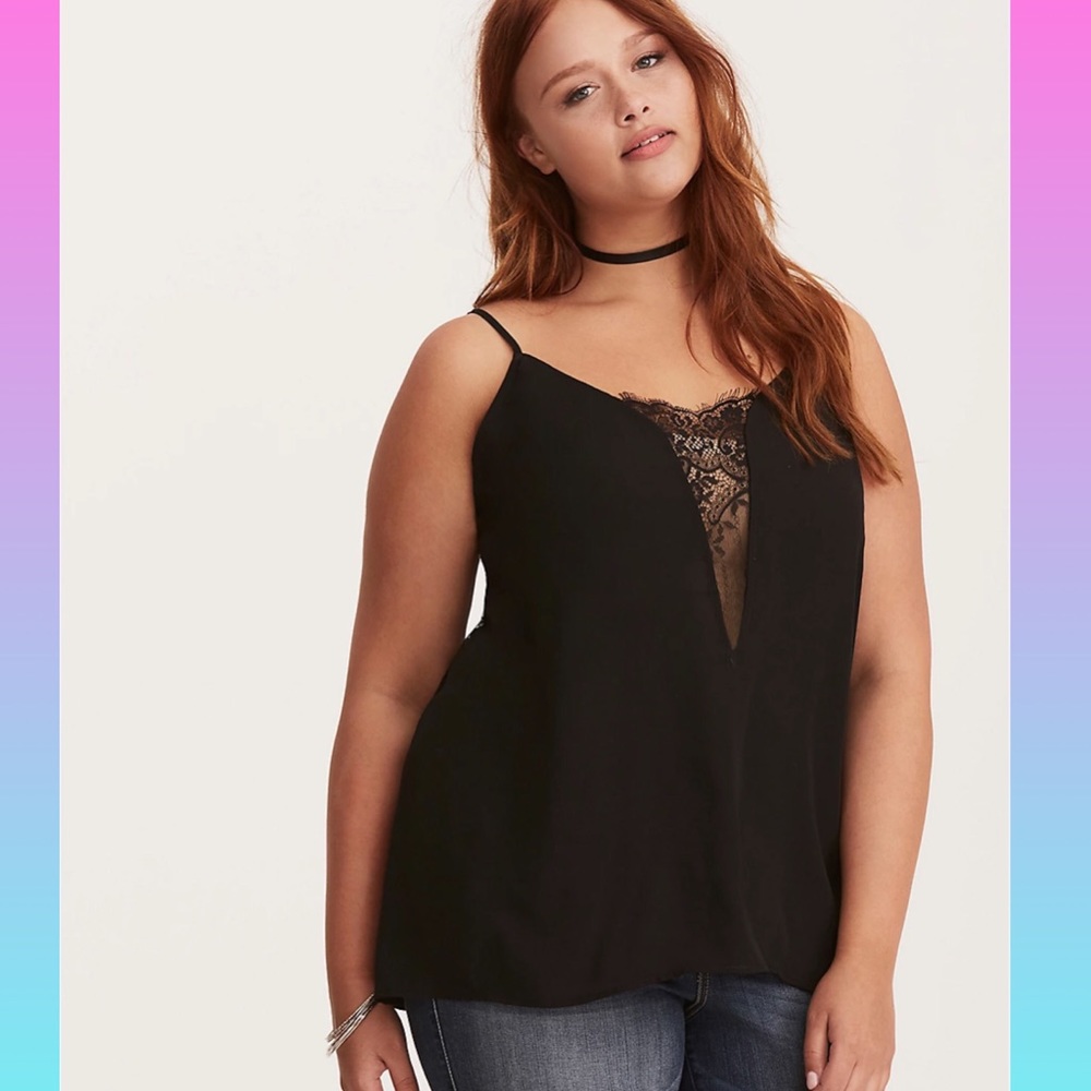 Torrid WHITE cami with lace inserts NWT